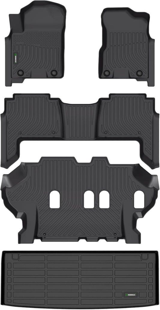ANBINGO®Floor Mats & Cargo Liner Fit for 2019-2024 Nissan Armada (8 Seats)/Infiniti QX80 (Bench Seat) Waterproof Car Mats for Armada All Weather Floor Liners Fit QX80 Rubber High Edge Protection