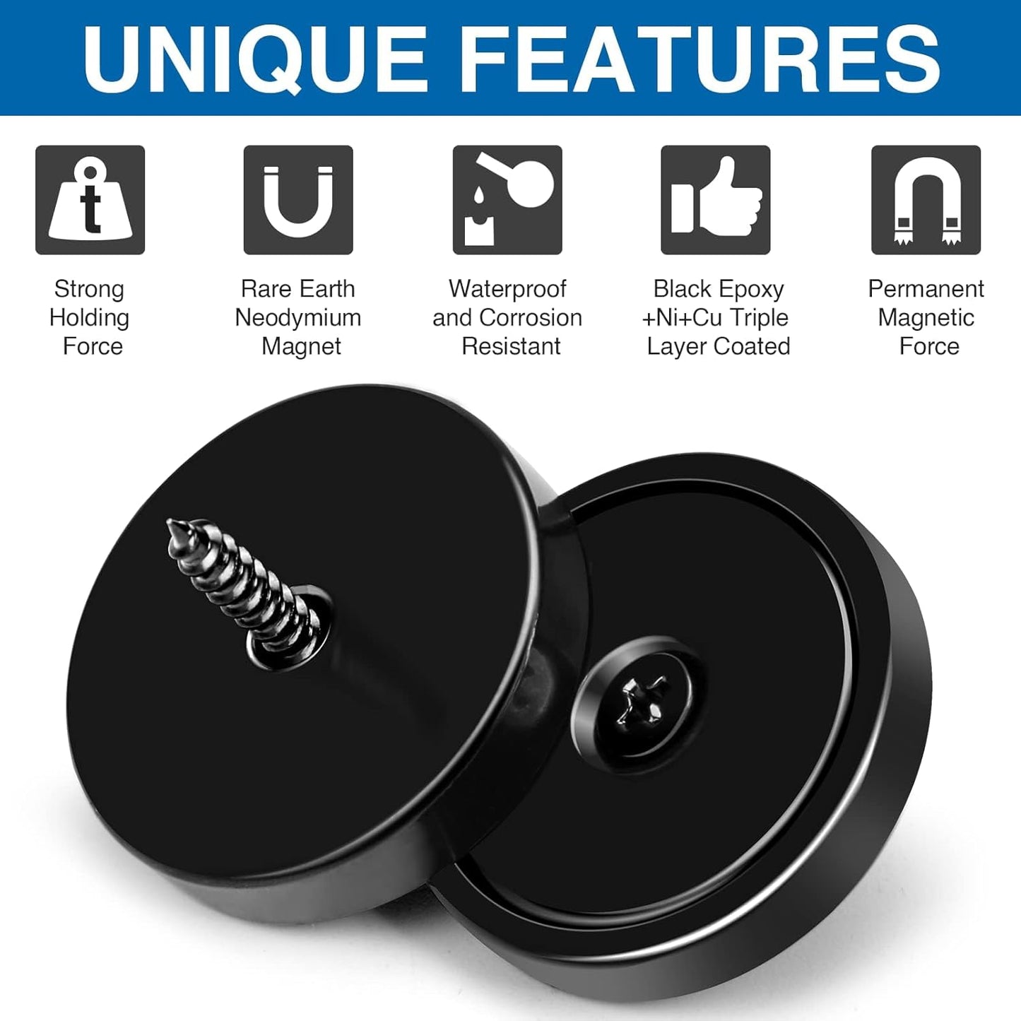 LOVIMAG 100 Pack Strong Neodymium Magnets, 110 LBS Black, with Screws for Wall Mounting, Holding Tools, Lifting