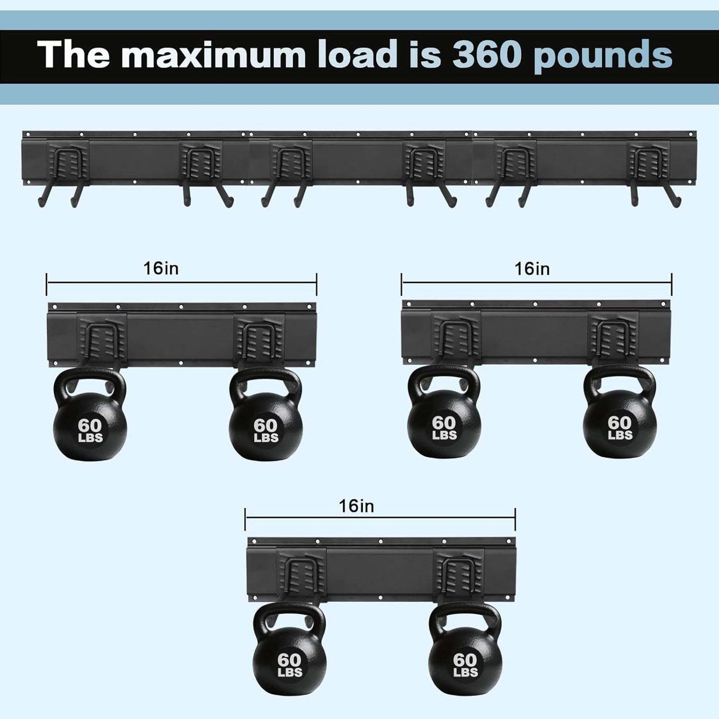 Garage Tool Organizer Wall Mount 32in- 4 Heavy Duty Hooks,240lbs Capacity, Garage Organization & Storage Rack for Broom, Rake & Snow Equipment - Tool Organizer & Men’s Gift Choice