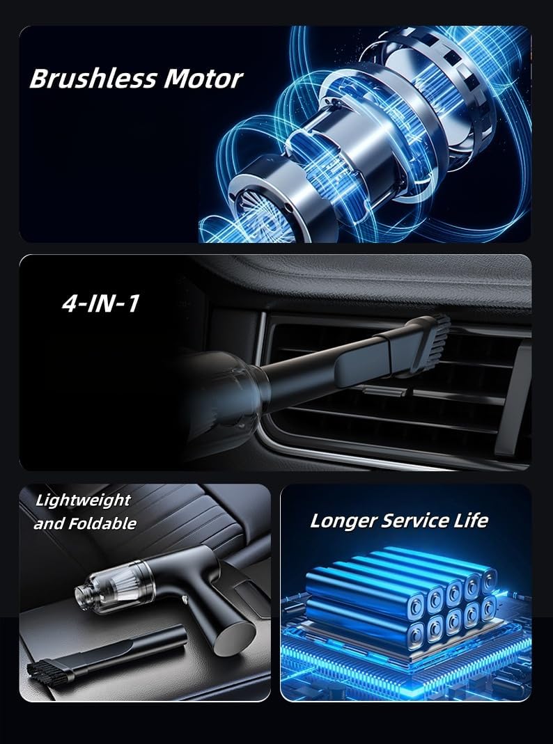 Car Vacuum Cleaner, Handheld Vacuum, Suction/Blowing/Filling 4-in-1, 4000PA/6000PA/12000PA, Large Capacity, Portable Rechargeable (12000PA)