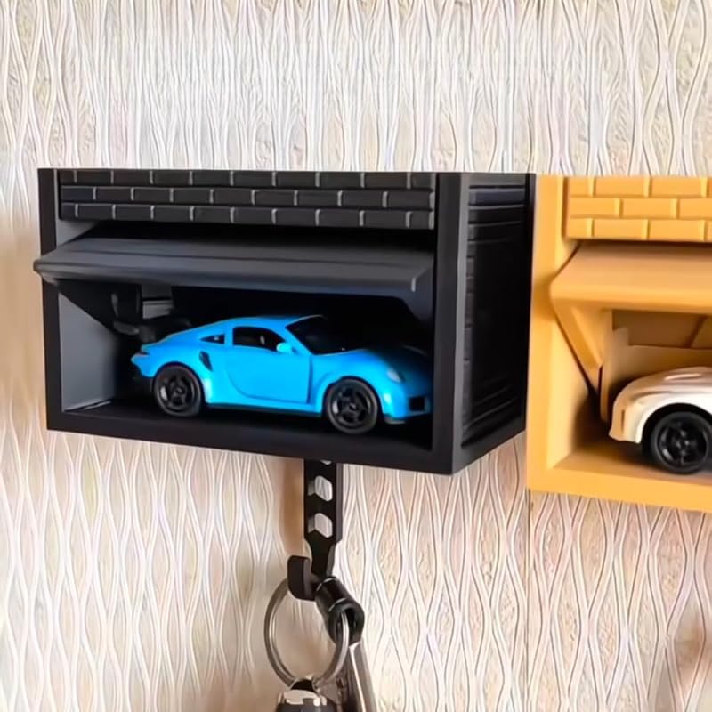 Wall-Mounted Car Display Key Holder, Decorative Garage Model Design, Multiple Colors（No Car） (Stripe-Black（No Car）)