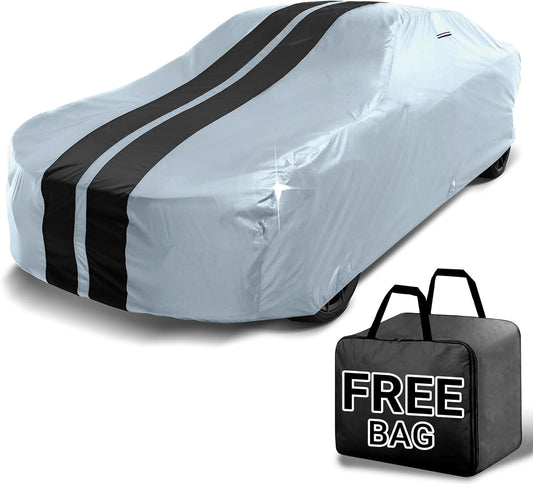 iCarCover Custom Car Cover for Chevy Impala 2-Door, 4-Door (1958-1971) Waterproof All Weather Rain Snow UV Sun Protector Full Exterior Indoor Outdoor Car Cover (Stripe - Gray/Black)