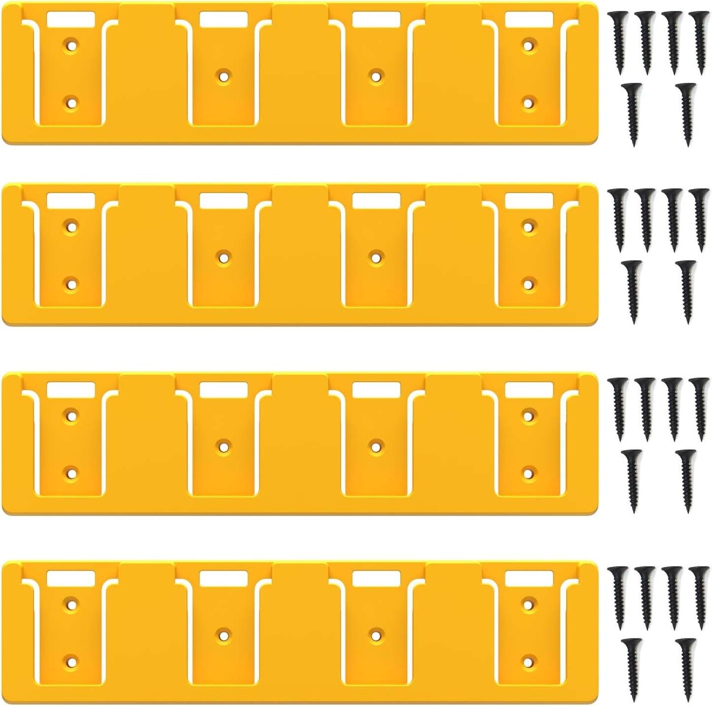 Battery Rack Compatible with DeWalt 20V Battery Holder, Mount 4 Slot Bulk Battery Garage Tool, Tools for Dewallt 20v, Wall Display Hook Holder (Yellow-4pc)