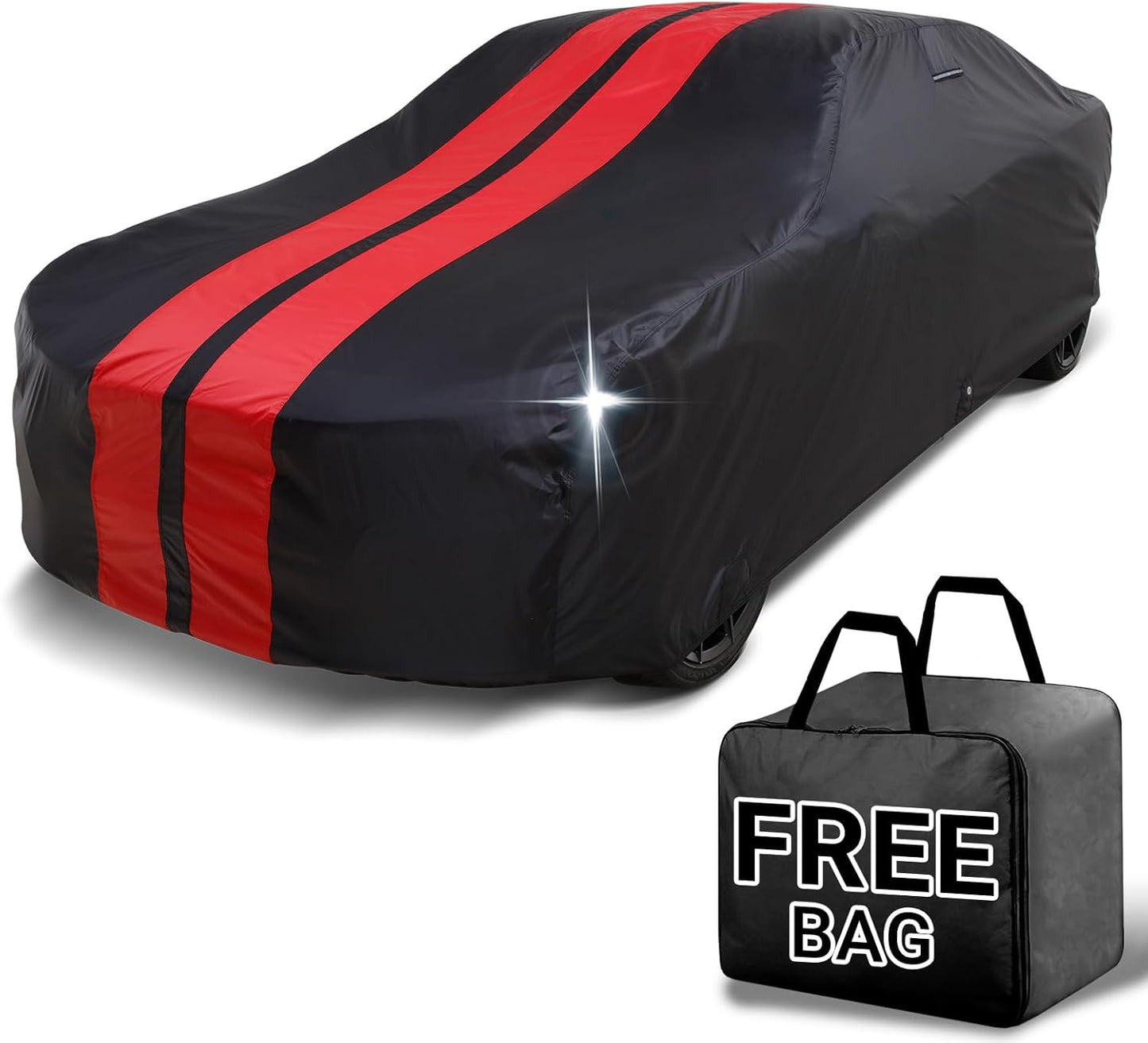 iCarCover Custom Car Cover for Chevy Nomad Wagon (1958-1961) Waterproof All Weather Rain Snow UV Sun Protector Full Exterior Indoor Outdoor Car Cover (Stripe - Black/Red)