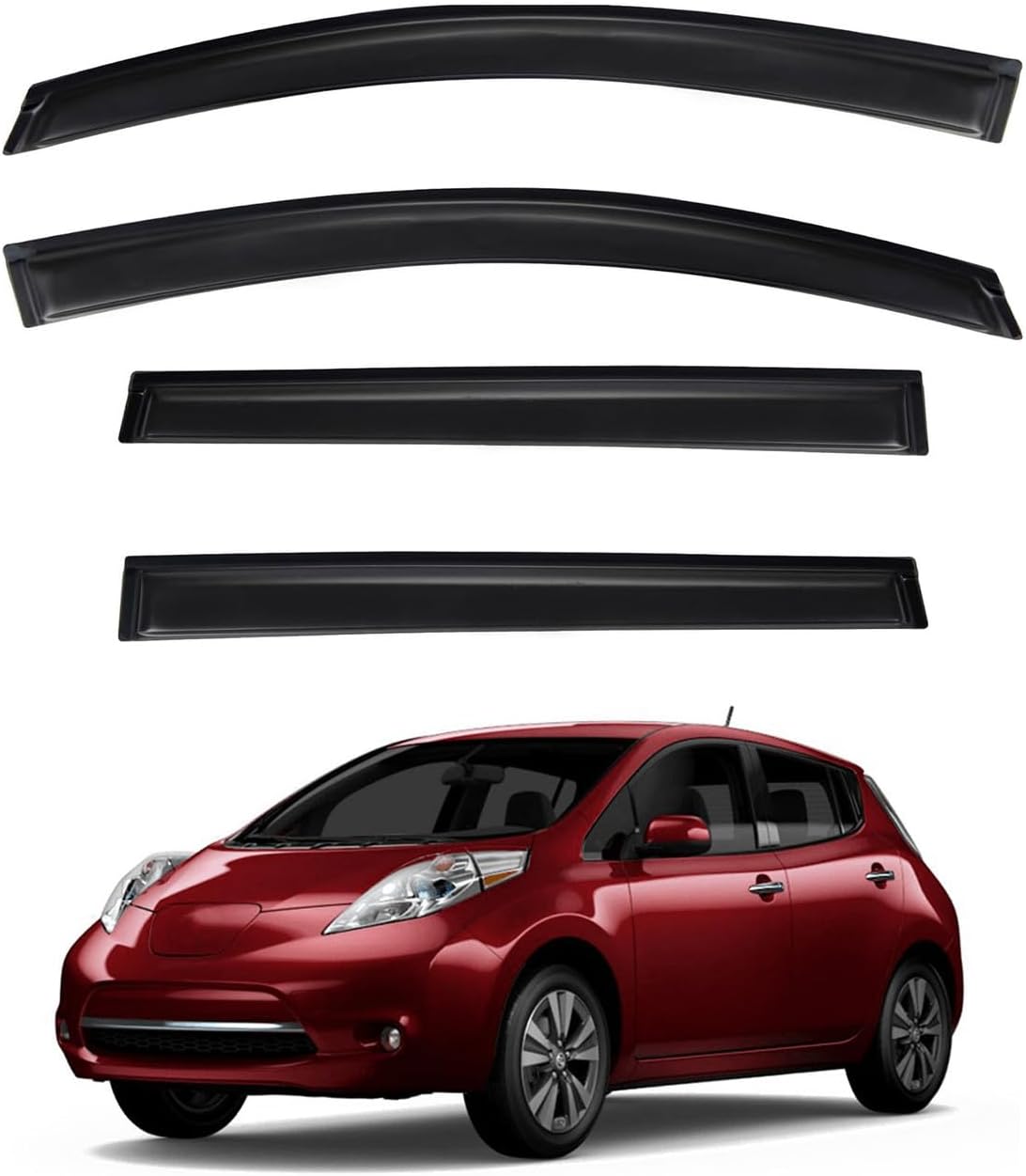 4pcs Front+Rear Smoke Tint Sun/Rain Guard Outside Mount Tape-On Vent Window Visors Compatible with 2011-2017 Nissan Leaf