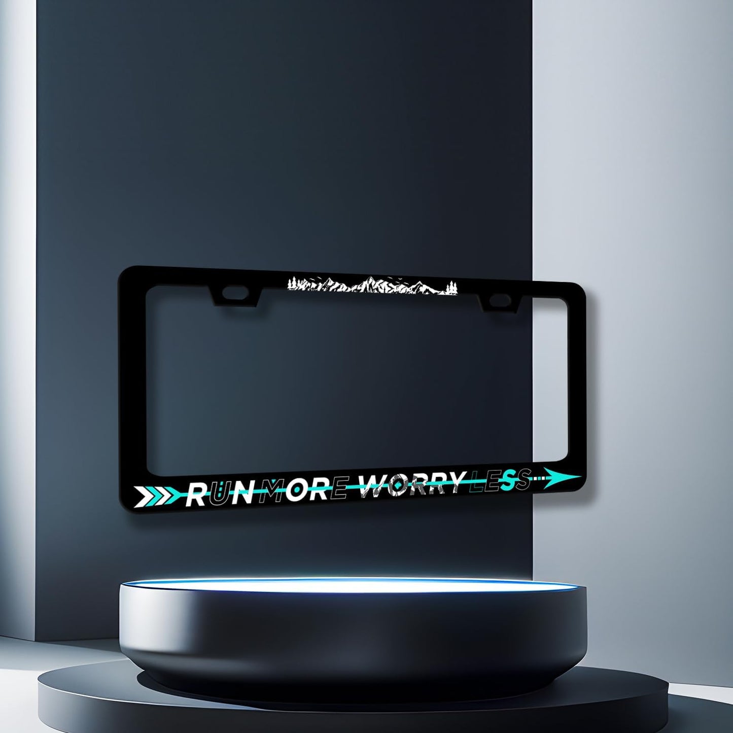 Run More Worry Less License Plate Frame Mountain Arrow License Plate Holder Stainless Steel Front and Rear Car Tags Auto Parts Funny License Plate Decoration with Screws Men Women 12.2" x 6.2"