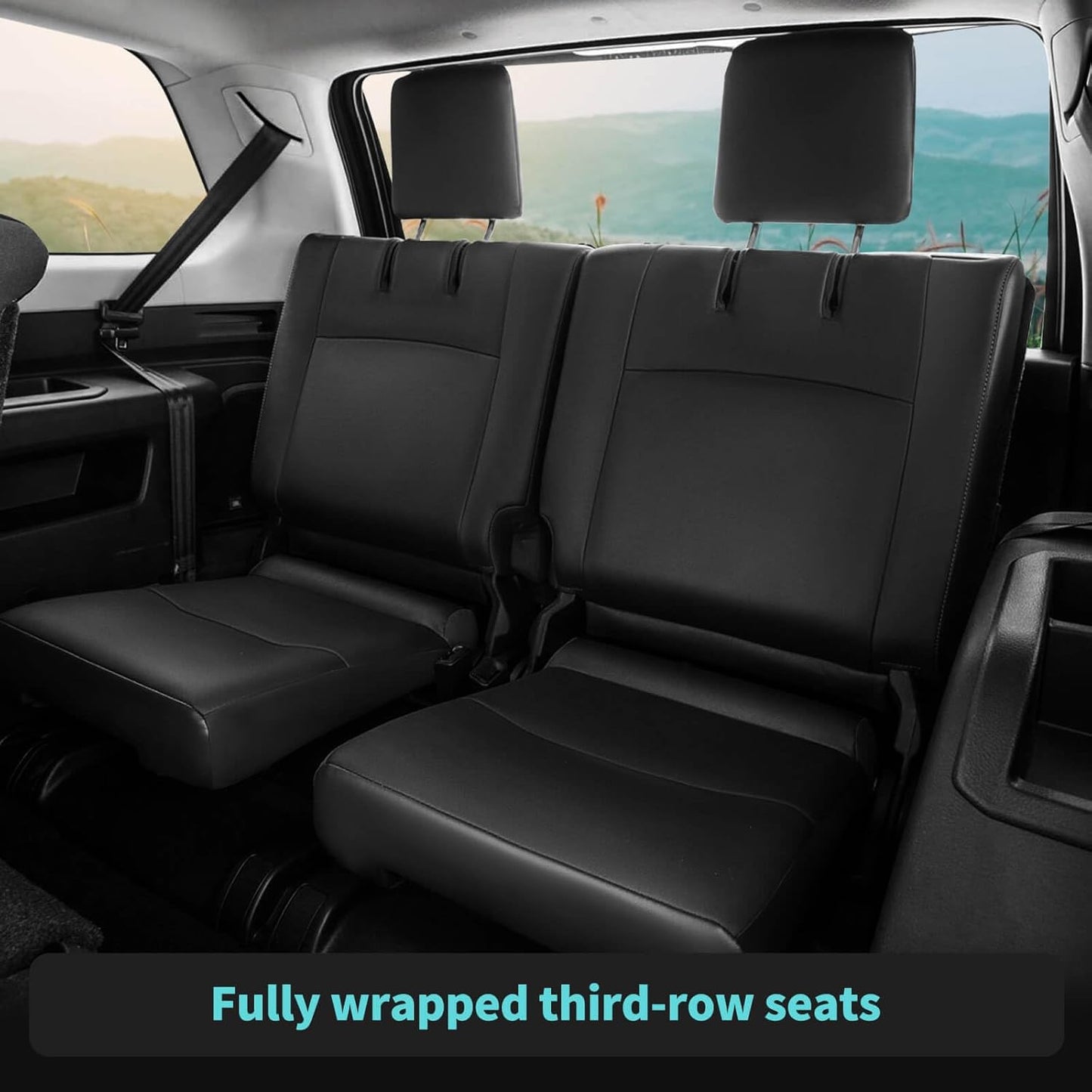Seat Covers for Toyota 4Runner 2011-2024, Faux Leather Car Seat Cover Full Set, 3-Row-Only for 7 Seats Version-BlackRed