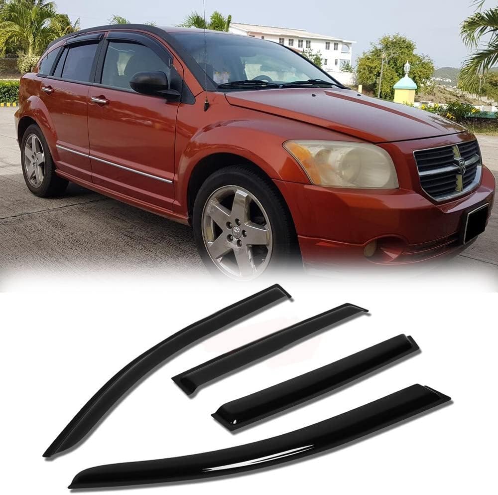 Side Window Wind Deflector, 4pcs Outside Mount Style Tape-On Truck Accessorie Rain Guards Set, Window Visor Looks Great and fit for 2007-2012 Dodge Calibe 94323