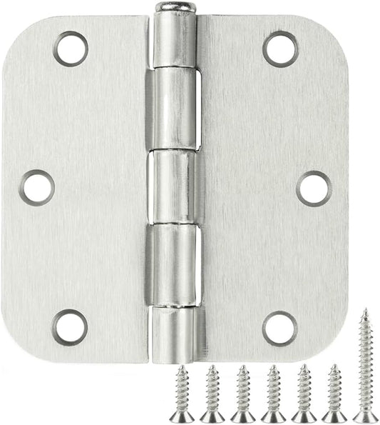 42 Pack Rounded Door Hinges Brushed Nickel 3.5 inch x 3-1/2", 5/8" Radius Heavy Duty Steel Iron 3 ½"Hinge for Doors, Interior Room,Outdoor Window,Constructition Hardware Kit Home Decor Essentials