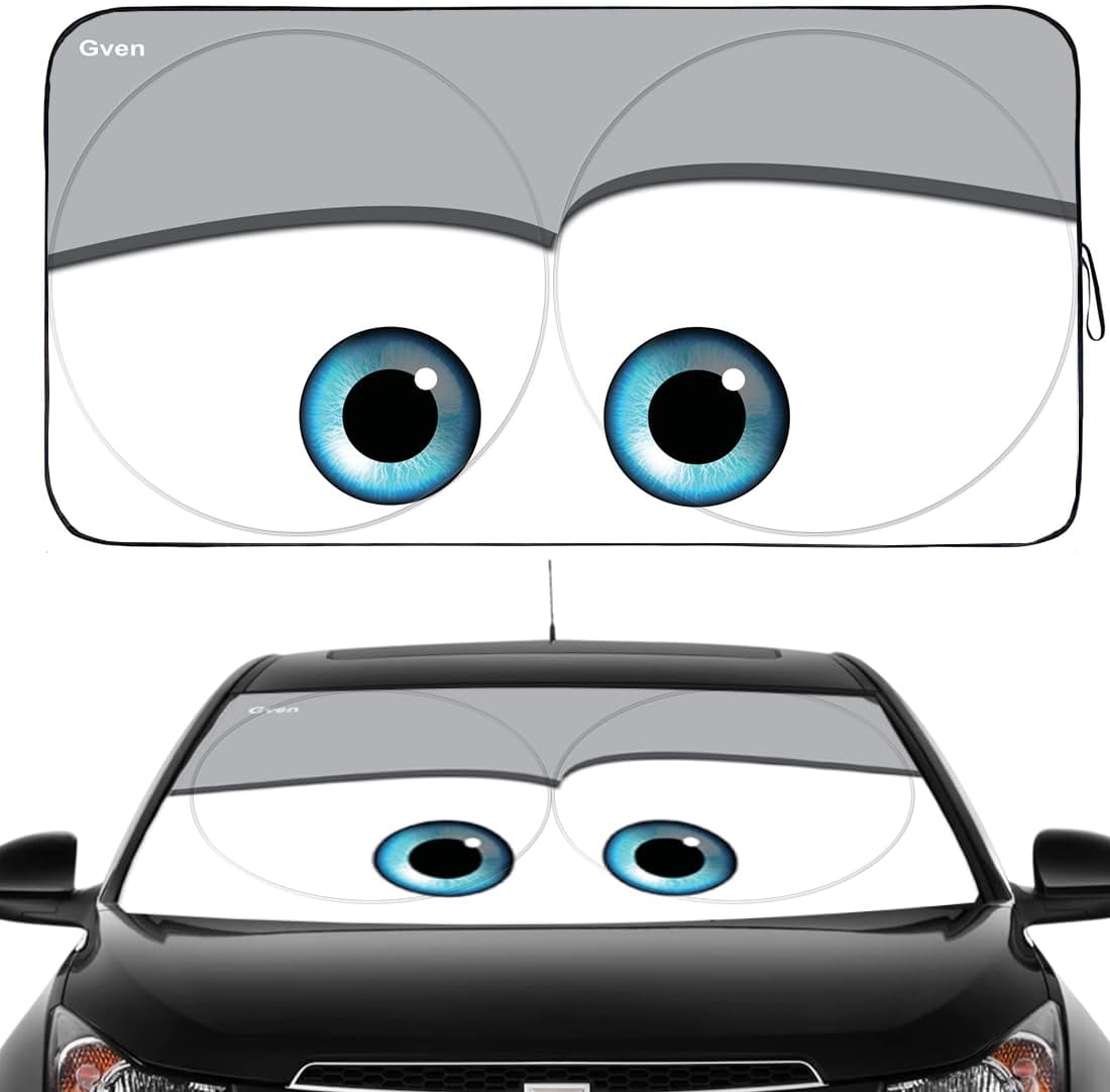 Gven Windshield Sun Shade, The Original Patented Car Eyes 2025 Car Sun Shade Windshield for Front Window Automotive Interior Cover Sun Visor Protector 240T Keep Your Vehicle Cool (Eyes-Grey, S)