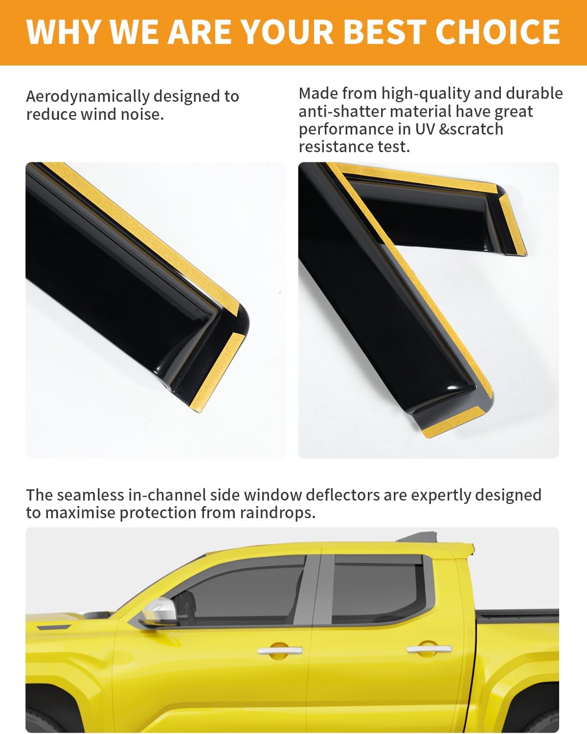 in-Channel Window Rain Guards Fit for Truck Toyota Tacoma 2024 2025 Double Cab with 4 Full-Size Doors Extra Durable Window Deflectors Vent Visors Shades Car Accessories Visors Rain Guards