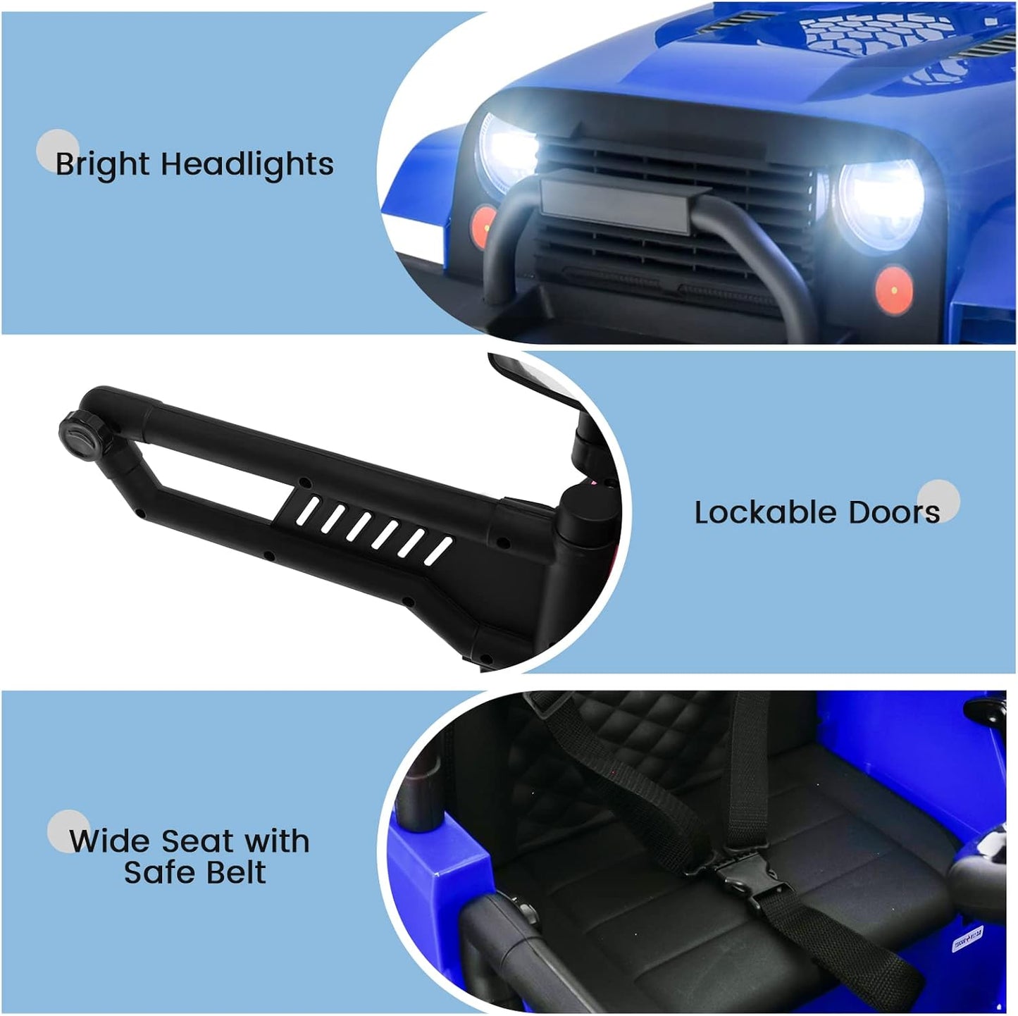 OLAKIDS Kids Ride On Truck, 12V Electric Vehicle Car with Remote Control, Toddlers Battery Powered Toy with 2 Speeds, Spring Suspension, Double Open Doors, LED Lights, TF, Music, USB, Mp3 (Blue)