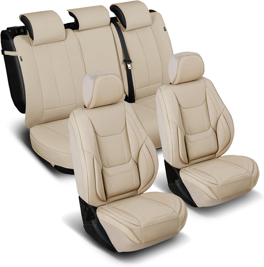 Coverland Custom Car Seat Covers Compatible with RAM 1500 Quad Cab, Ram 2500 Crew Cab - Premium Leather Non-Slip Waterproof Custom Interior Protector Full Set-Beige [See Size Chart-Size X131]