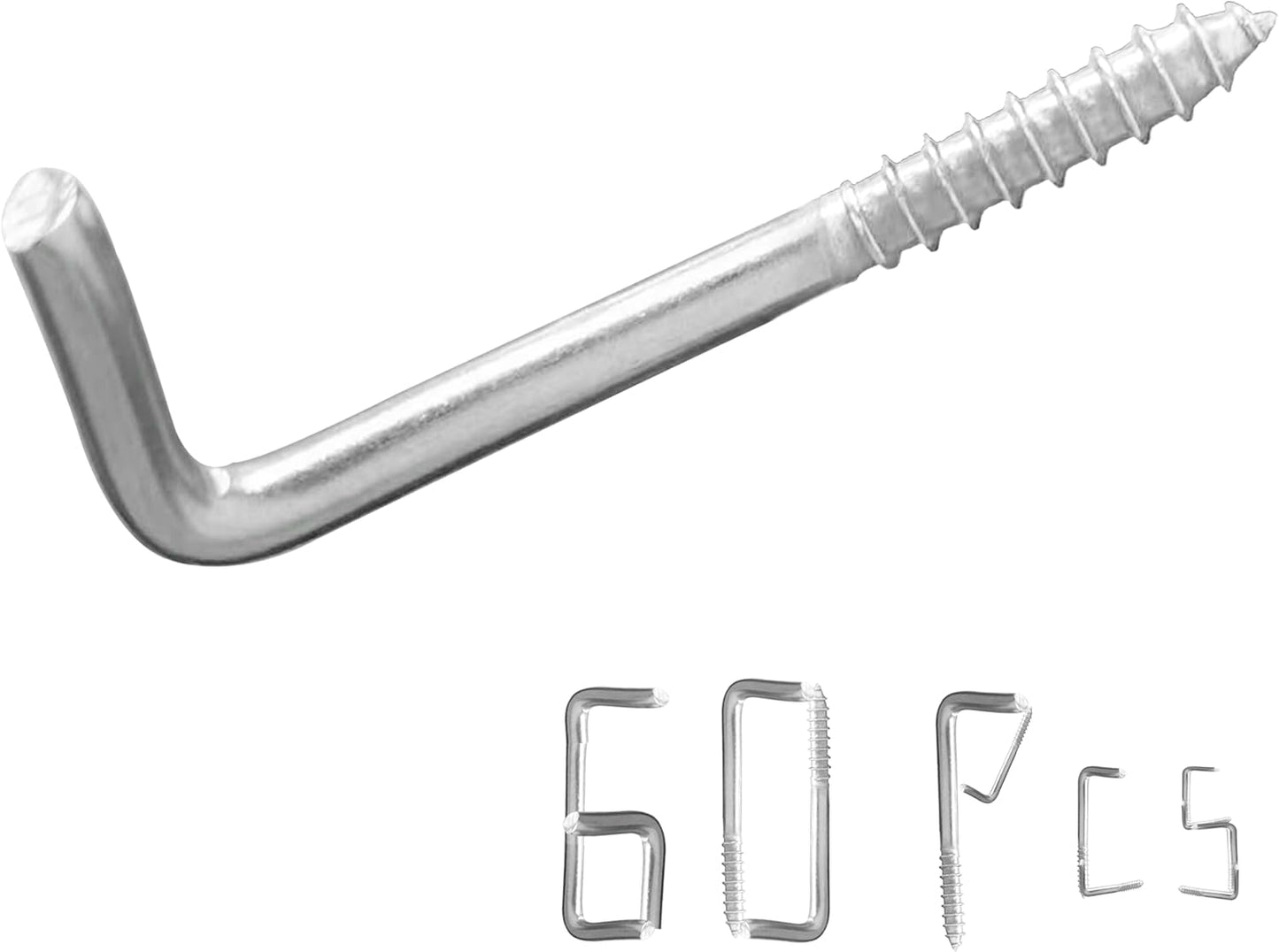304 Stainless Steel 2 in Screw-in Hooks 60 Pcs,7 Shape Screw Hooks,Right Angle Medal Hooks l Shaped Screw in Hooks for Hanging