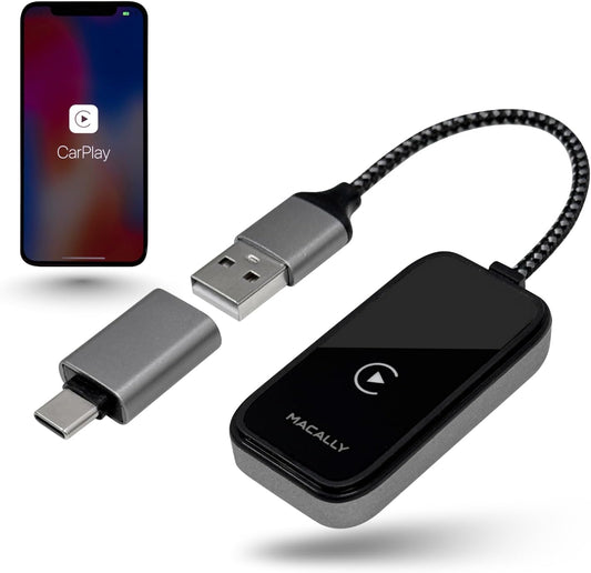 Wireless CarPlay Adapter for iPhone - Go Cordless in Seconds, Seamless, Crisp Sound, Bluetooth/WiFi - USB Apple Car Play Wireless Adapter for iPhone 6 or Newer, 2017 Cars or Newer, USB C + A