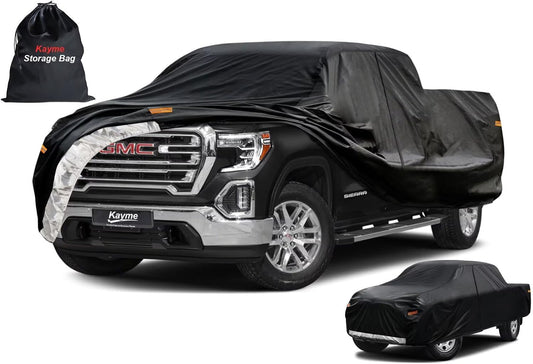 Kayme Truck Cover Custom Fit GMC Sierra(2002-2018) Regular Cab Long Bed. Full Exterior Heavy Duty Outdoor Pickup Truck Car Cover Waterproof All Weather.Car Tarp for Wind Sun Dust Protection.Black