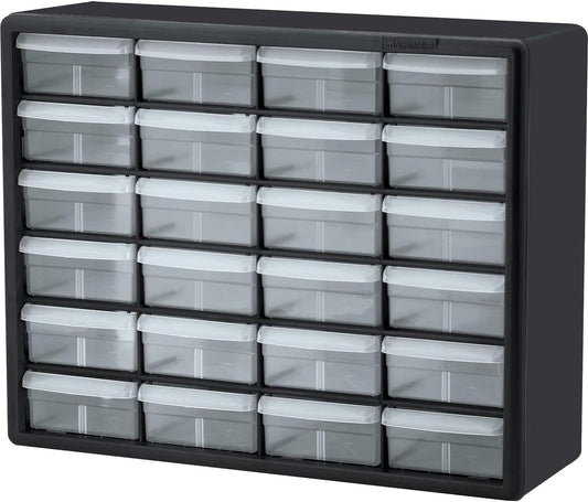 Akro-Mils 24-Drawer Plastic Drawer Storage Cabinet for Garage Organization, Bead Organizer, Building Bricks Storage, Teacher Toolbox, Makeup Organizer, 20-Inch W x 6-Inch D x 16-Inch H, 10124 Black