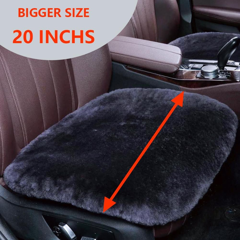 20inchs Fluffy Genuine Australia Warm Sheepskin Car Seat Cover for Auto Interior Accessories with Soft Fuzzy Wool Fur Non-Slip (Carbon Black, Front 20 * 20inchs)