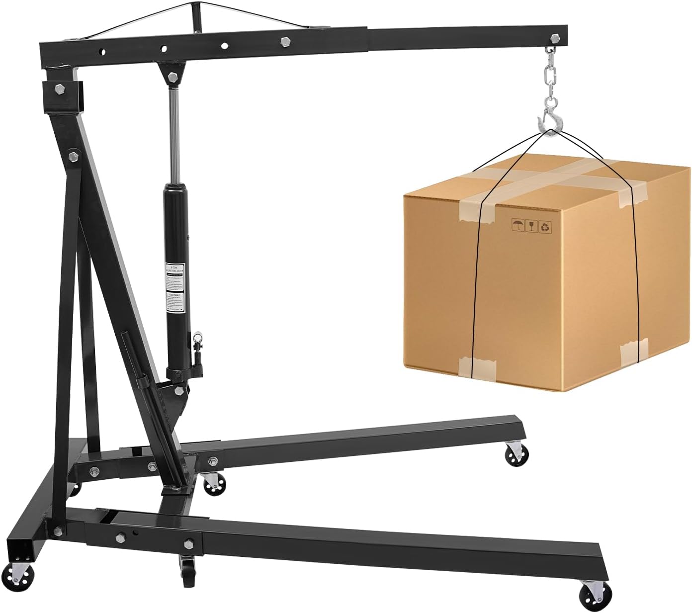Folding Engine Hoist 1 Ton Engine Crane Lift with 6 Caster Wheels 2200LBS Steel Hydraulic Engine Crane 4 Adjustable Positions for Car Fixing Workshops Garages Warehouse(Sent in 2 Packages)