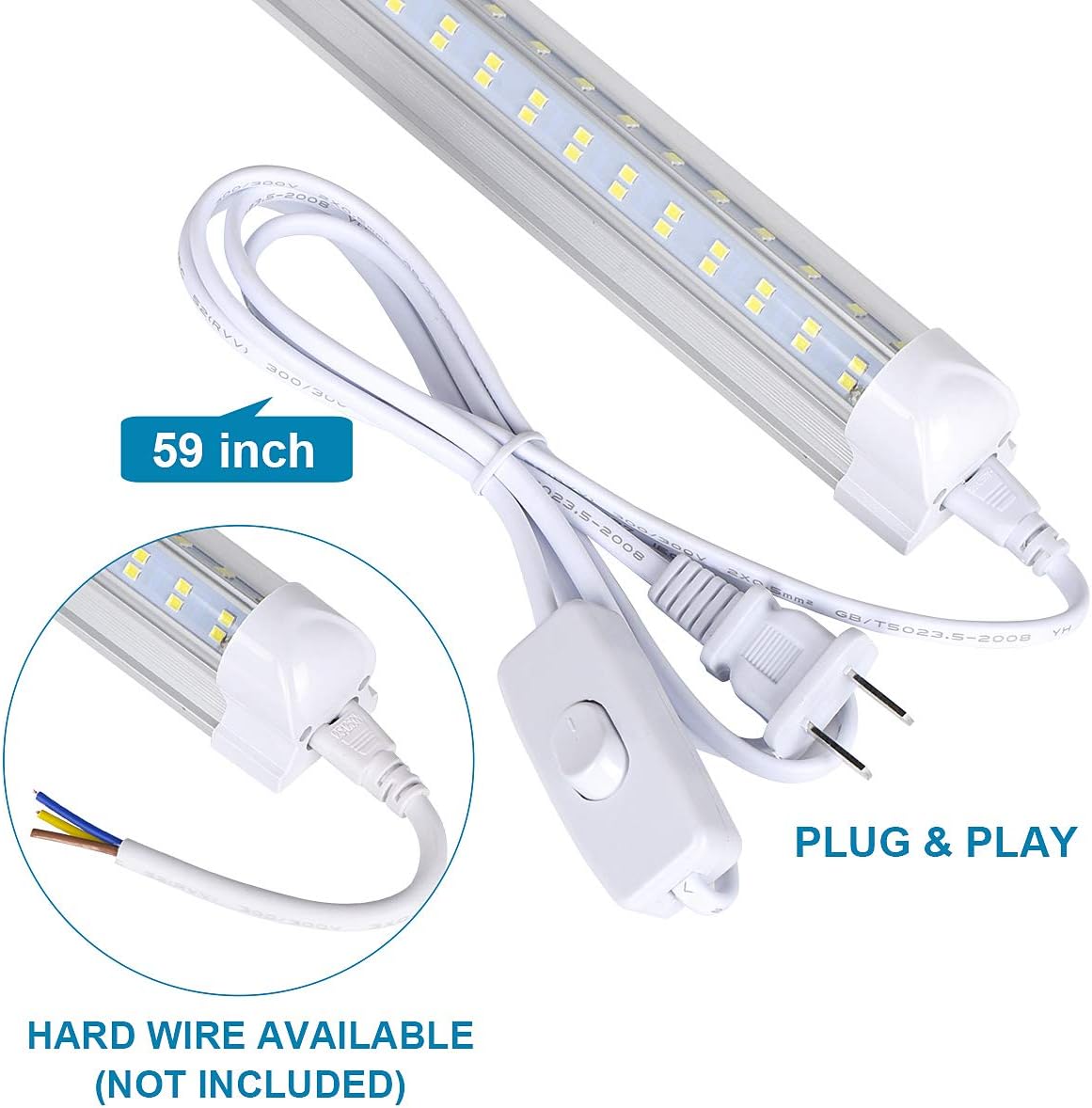 10 Pack,Led Shop Lights, 8FT Led Shop Light,144W 5000K 19500LM Clear White,Led Shop Light 8FT 110V Linkable Integrated 4 Row V-Shape for Shop Garage,Warehouse