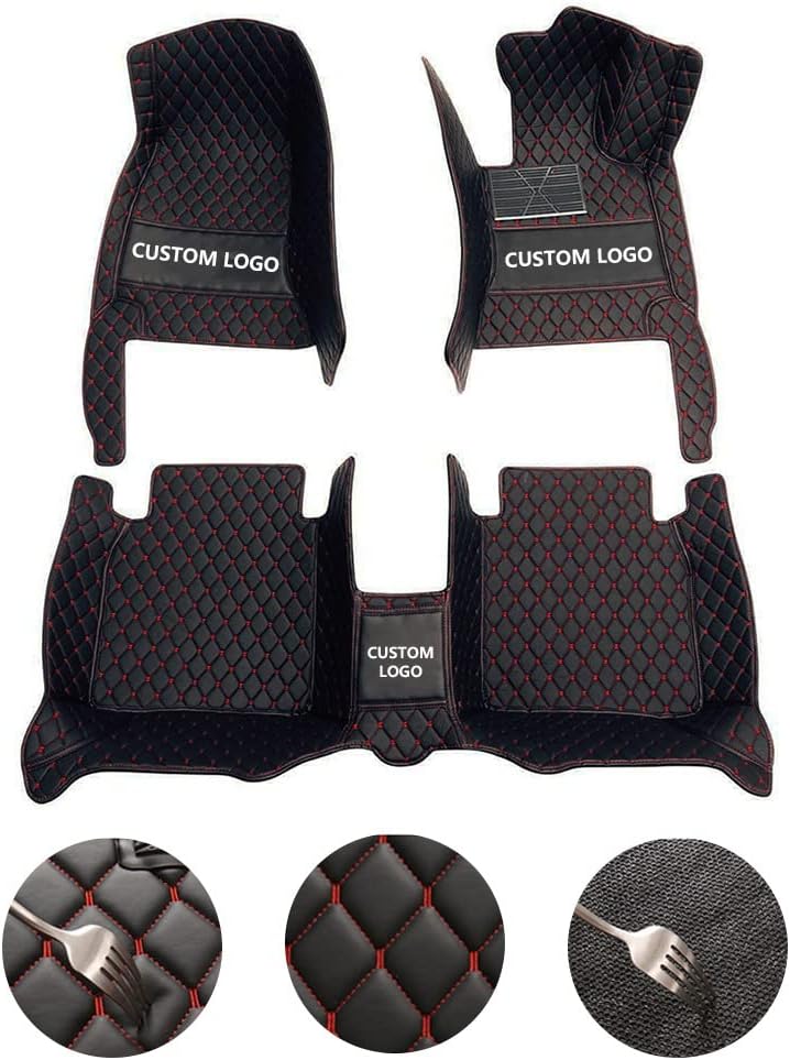 Custom All-Weather Protection Leather Car Floor Mats for Cars Sedan SUV Sports Car Waterproof Floor Mat (Black Red)
