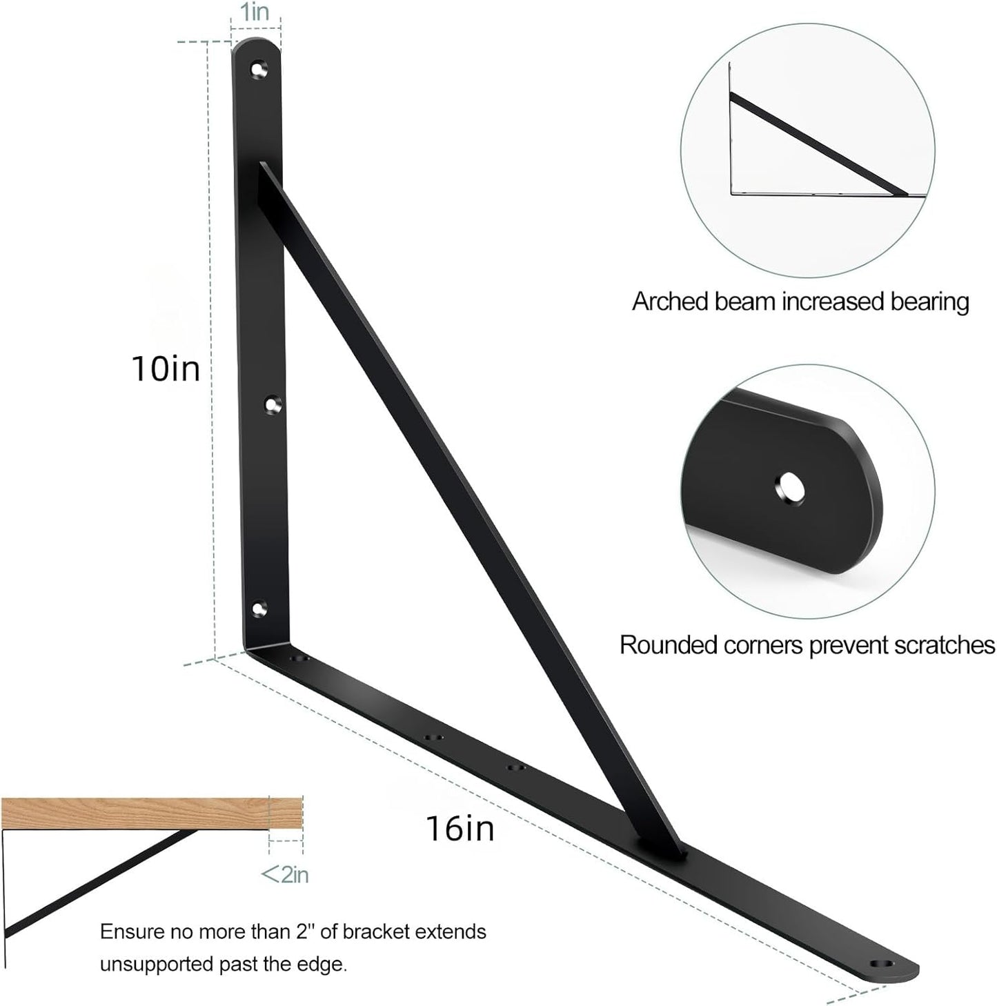 12 Pack L16 x H 10" Black Heavy Duty Shelf Brackets with Screws Metal Shelf Brackets Shelf Support Angle Brackets for Shelves L Brackets Heavy Duty Floating Shelf