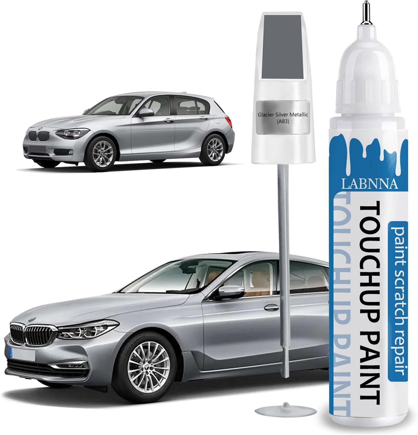 Glacier Silver Metallic (A83) Touch Up Paint for BMW-Exact Match 2 in 1 touchup Paint Pen for Chips and Nicks Repair Car Paint Scratch Repair Kit
