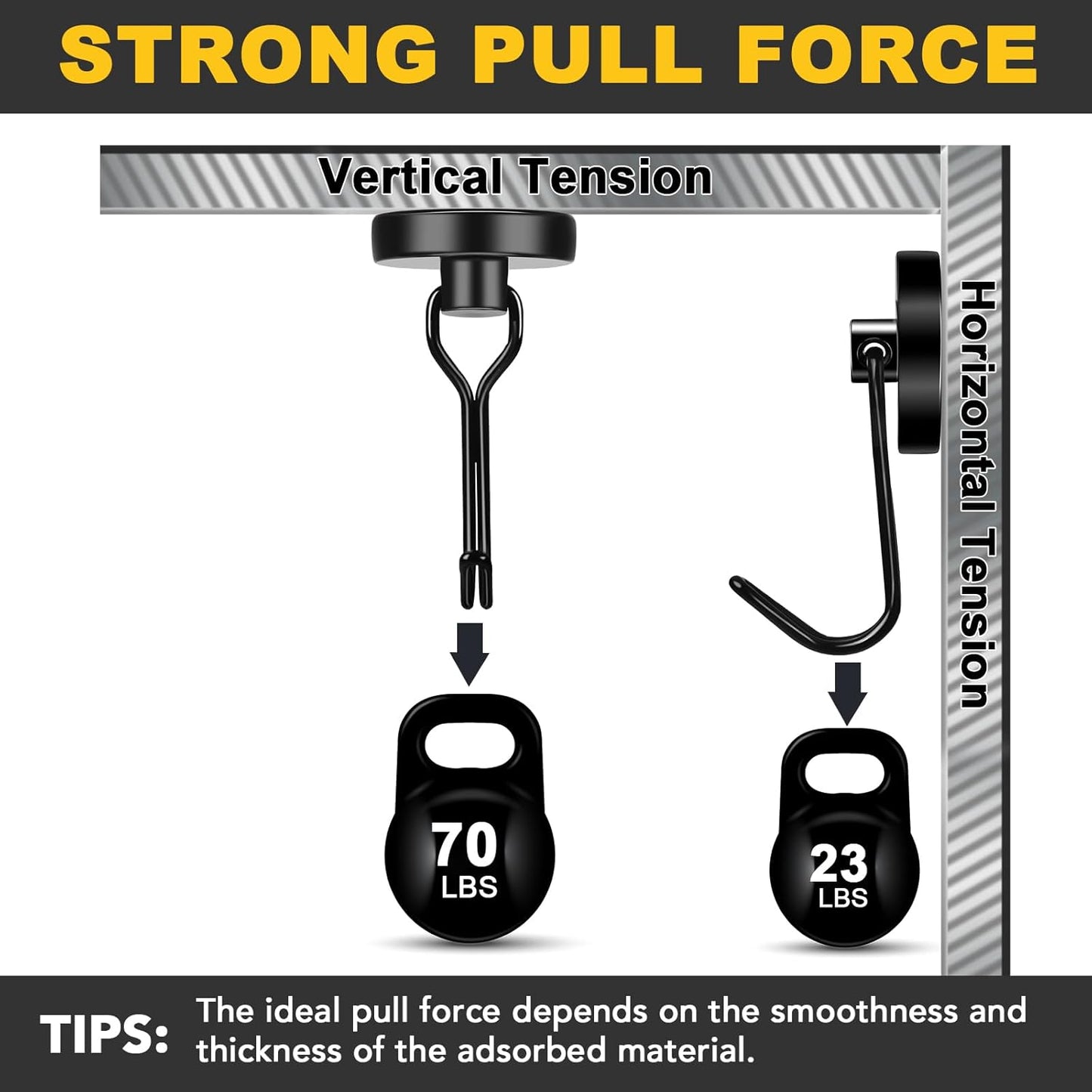 MIKEDE Black Strong Magnetic Hooks, 70LB+ Swivel Swing Magnetic Hooks Heavy Duty, Cruise Hooks Neodymium Magnets with Hooks for Hanging, Home, Metal Door, Office and Garage - Pack of 4