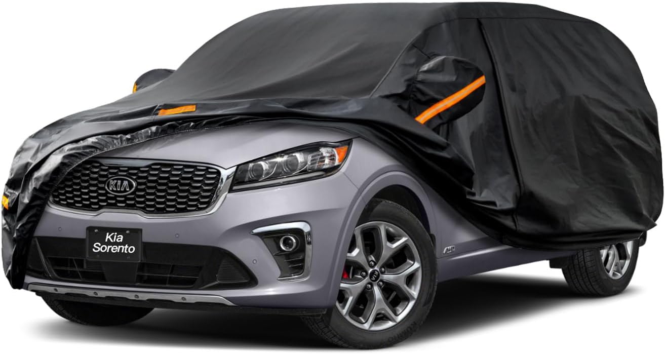 Kayme 7 Layers SUV Car Cover Custom Fit for Kia Sorento (2012-2025) Waterproof All Weather for Automobiles, Outdoor Full Cover Rain Sun UV Protection.Black