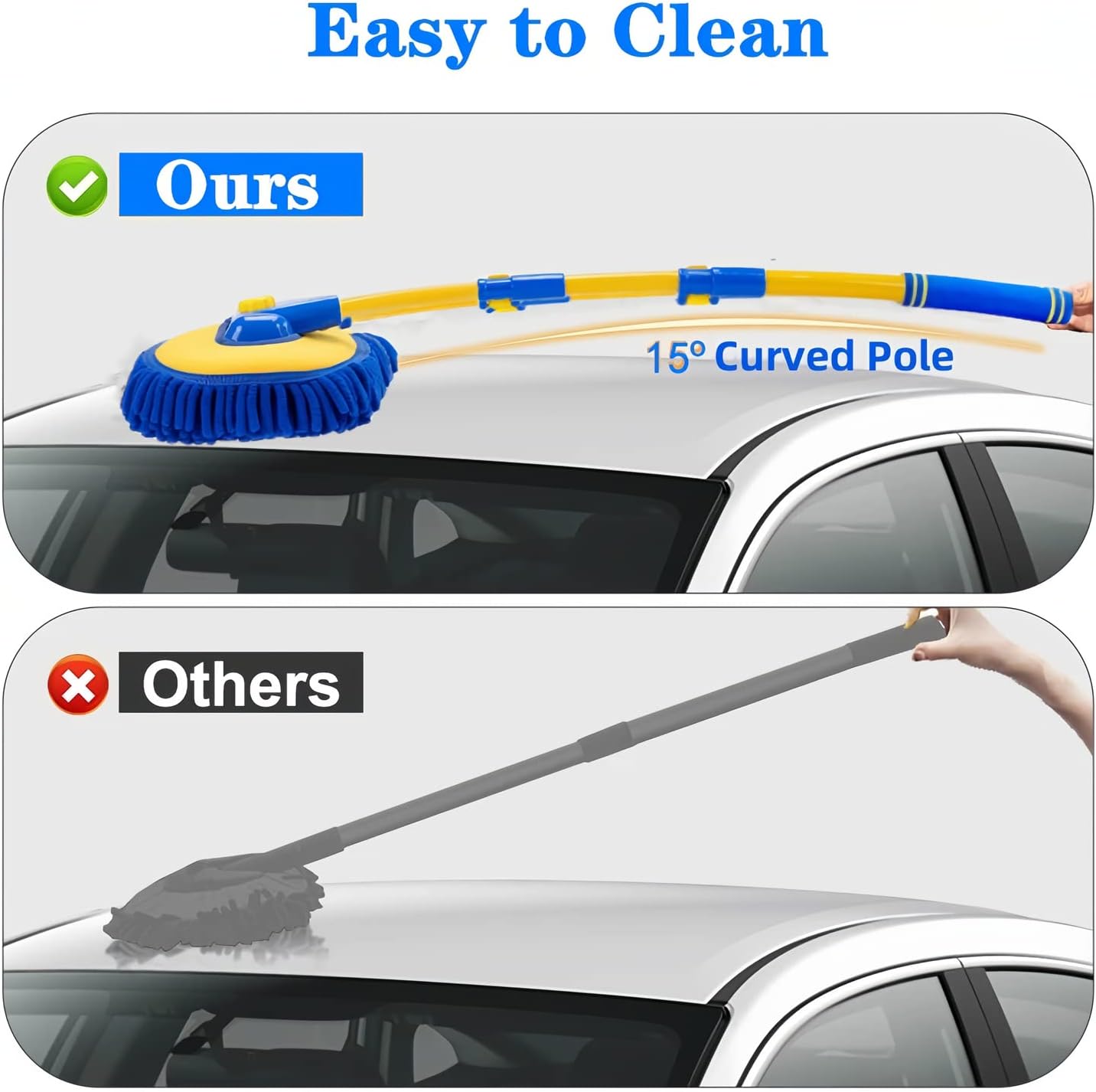 Upgrade Car Wash Brush Mop with Long Handle,Car Wash Brush Car Cleaning Brush Kit Car Wash Mop Car Wash Brush with Hose Attachment Car Washing Brush with Scratch-Free Replacement Head(Blue