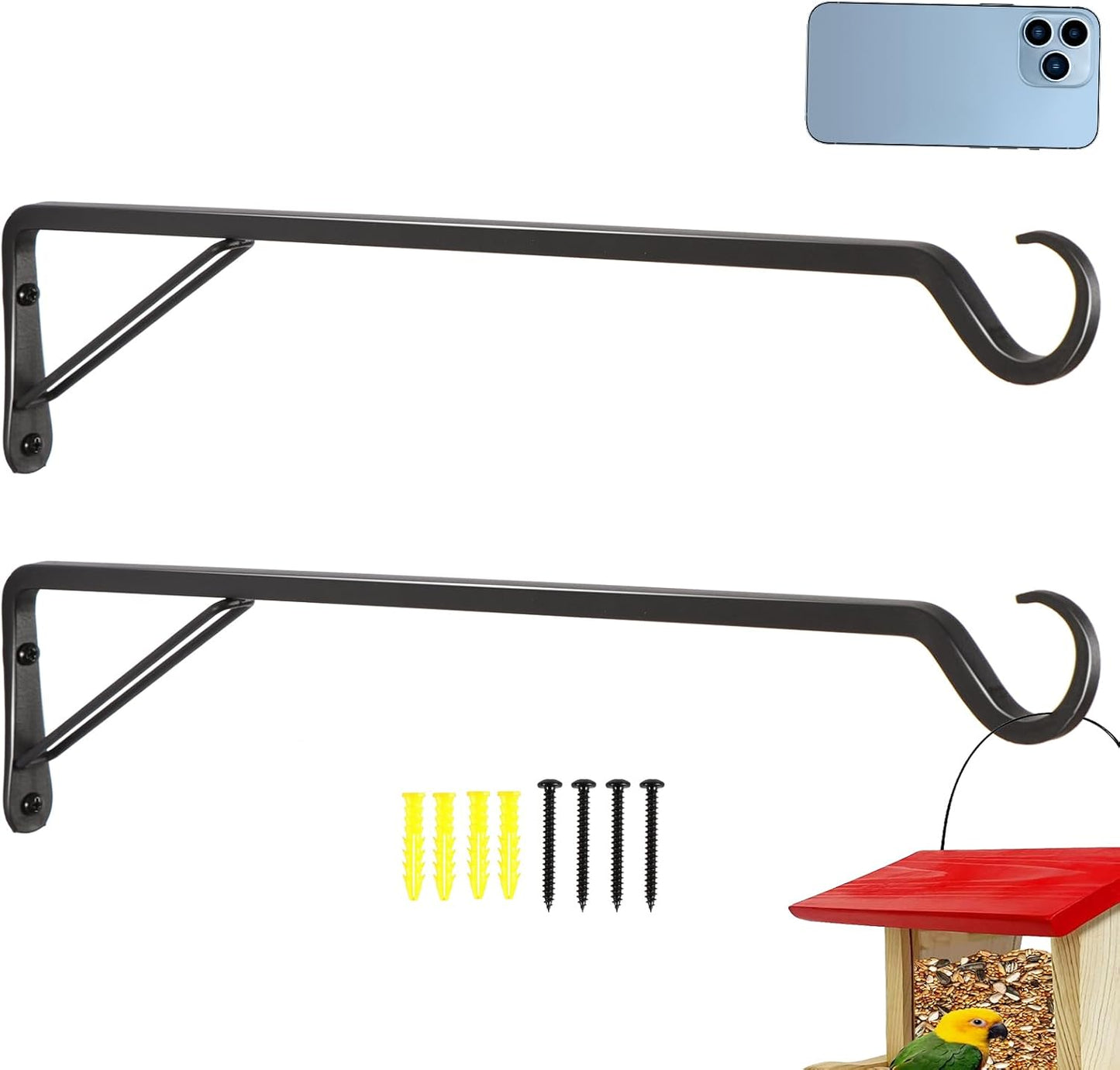 2 Pack Extra Long 21 Inch Heavy-Duty Rust-Resistant Solid Steel Plant Hangers and Bird Feeder Hangers for Indoor and Outdoor Decor, Wall Hooks