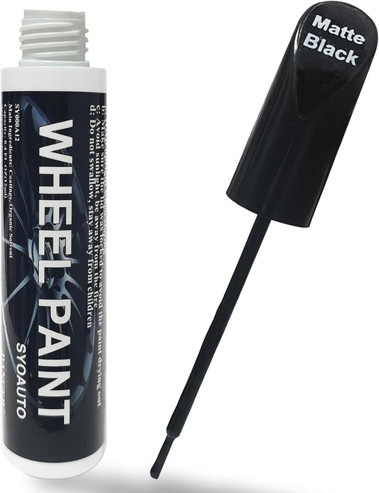 SYOAUTO Black Rim Touch Up Paint Rim Scratch Repair Pen Wheel Touch Up Paint Car Rim Paint Pen Universal Color Satin Matte Black Wheel Paint (Matte Black)