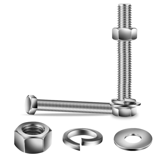 5/16-18 x 6" Hex Head Screw Bolt, Nuts, Flat & Lock Washers, 20Pcs 18-8 (304) Stainless Steel, Fully Threaded, by SG TZH