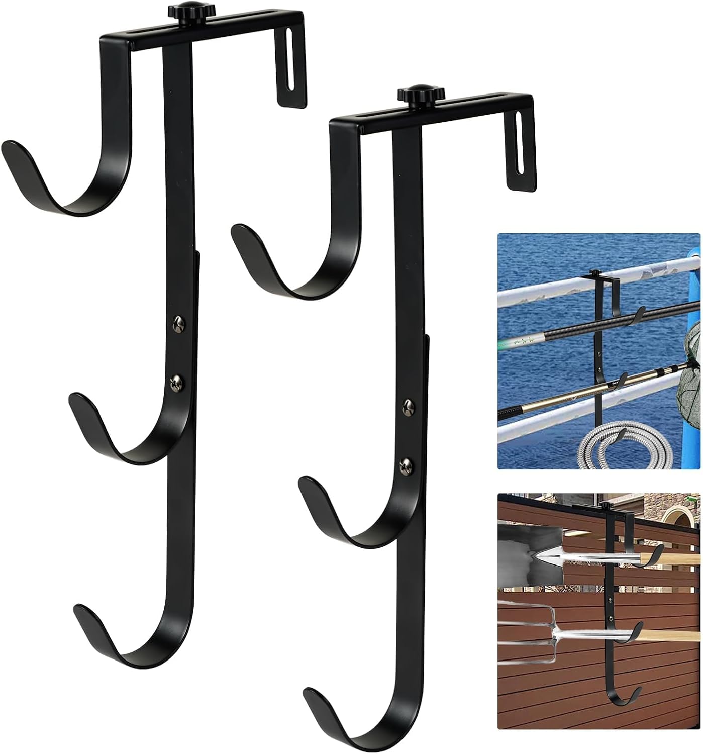 2Pcs Black Pool Pole Hangers, Adjustable Heavy Duty Swimming Pool Fence Hooks for Pool Equipment, Skimmers, Leaf Rakes, Nets, Brushes, Vacuum Hose, Garden Tool Organizer