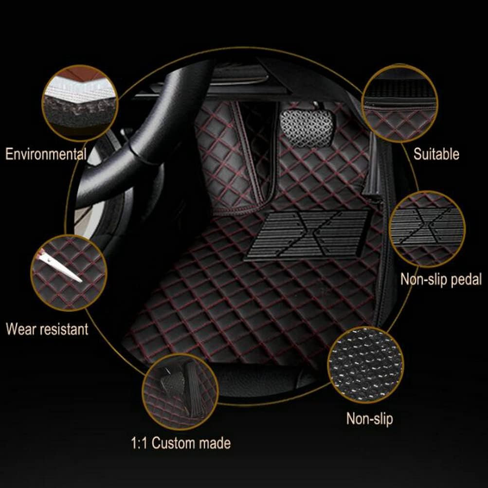 Car Floor Mats (Black Red Stripe, 3D) - Luxury Leather, Custom Fit for 99.9% Sedan SUV Sports, All-Weather, Waterproof, Non-Slip, Environmentally Friendly