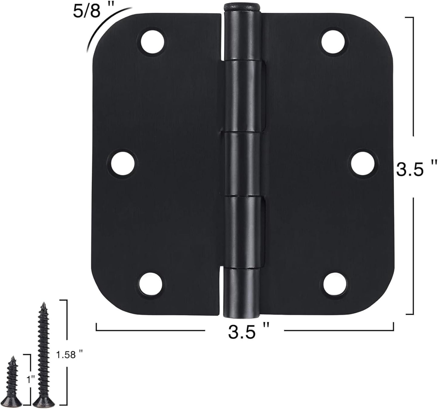 1 Pack Rounded Matte Black Door Hinges 3.5 Inch 5/8" Radius for Interior 3 1/2" Flat Iron Bifold Residential Standard Bedroom Indoor for Doors 3 ½"Hardware Control House Decor Essentials Accessories