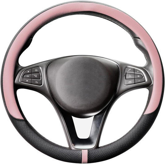 COFIT Breathable Car Steering Wheel Cover 16 inch Auto Universal Leather Wrap Non-Slip Steeringwheel Protector Automotive Interior Accessories, Pink (Suit for 15.5-16 inch)
