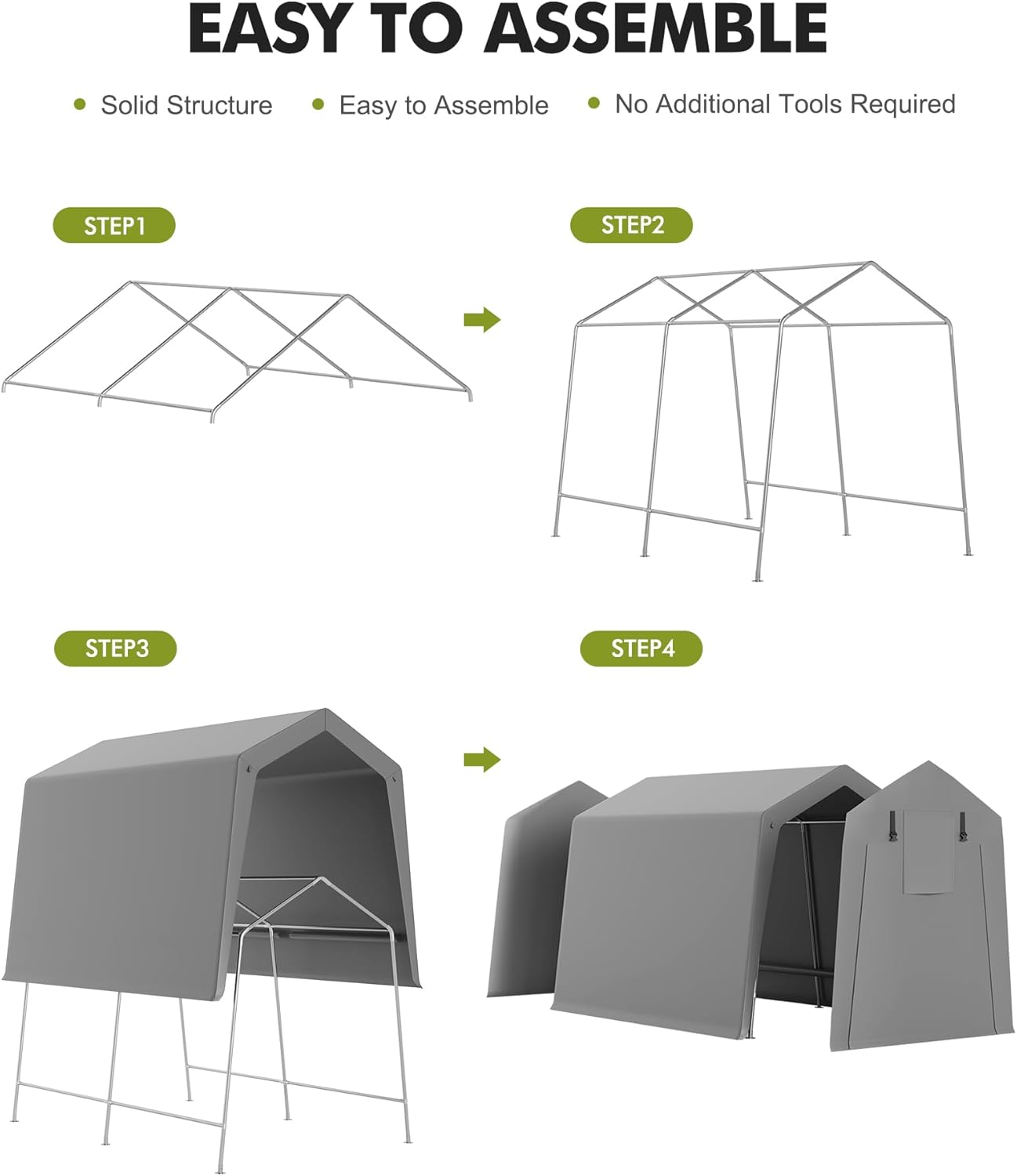 7 x 12 ft Carport Storage Shed, Portable Garage with Roll-up Zipper Door, Heavy Duty Waterproof Tarp, Storage for Motorcycle, Bike, Firewood, Garden Tools
