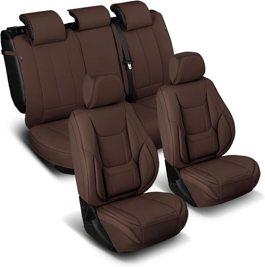 Coverland Custom Car Seat Covers Compatible with RAM 1500 Quad Cab, Ram 2500 Crew Cab - Premium Leather Non-Slip Waterproof Custom Interior Protector Full Set-Dark Brown [See Size Chart-Size X131]