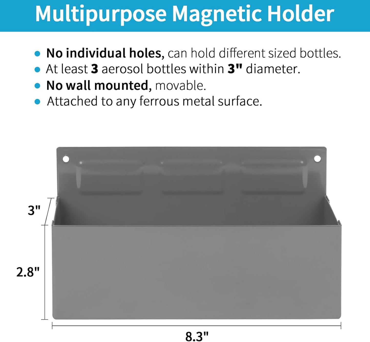 Magnetic Aerosol Spray Can Holder, Magnet Toolbox Bottle Holder, Tool Box Storage Rack for Garage and Home, Craft Workspace, Mechanic Paint Bottle Can Organizer, Silver, 3"x8.3"