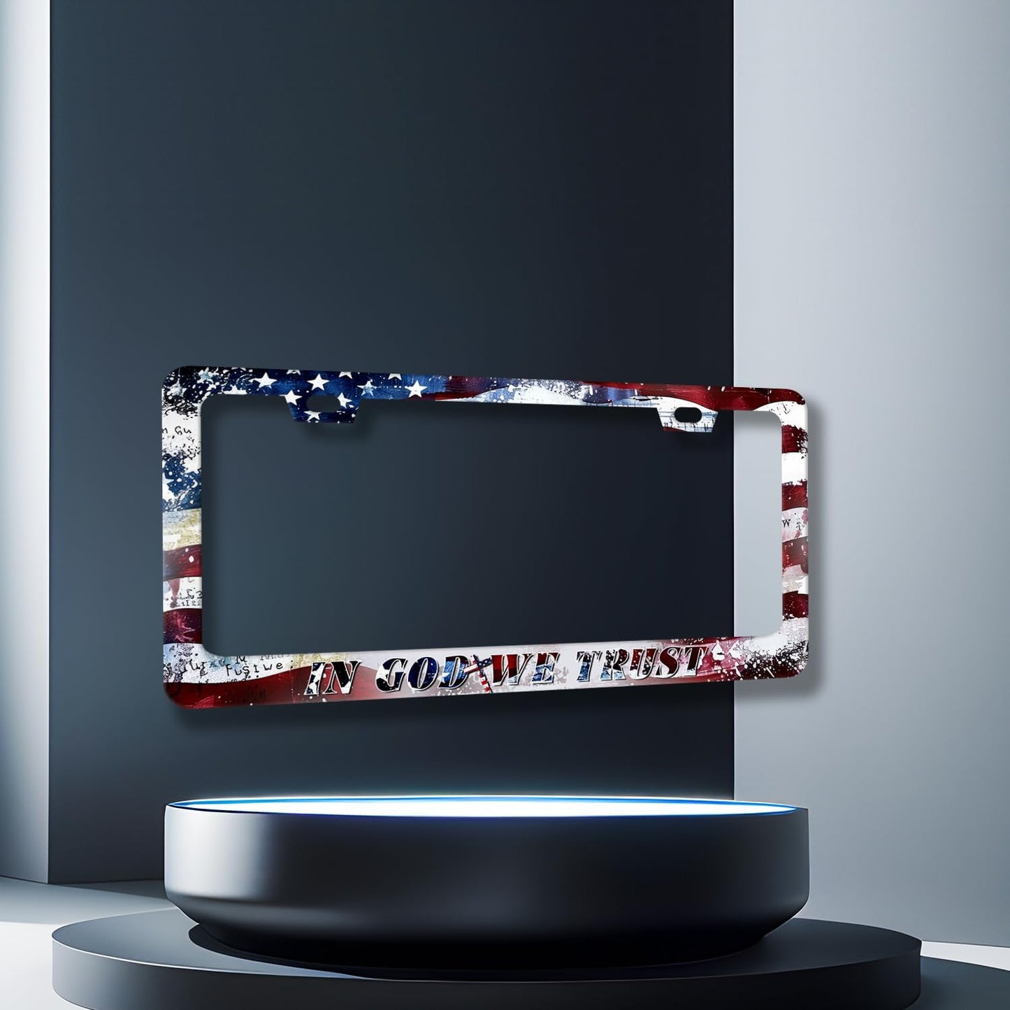 in God We Trust License Plate Frame Cross American Flag License Plate Stainless Steel Funny Accessories Cars Decor 12.2 X 6.2 Inch with 2 Holes and Screws Fits Standard Us Ca Vehicles