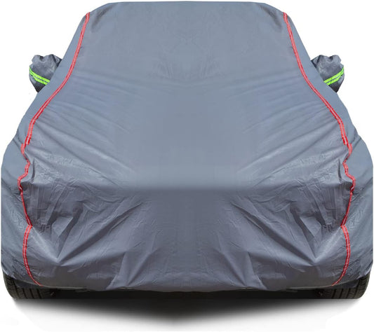 AUQDD 6-Layers PEVA New Material Sedan SUV Full Padded Car Cover Waterproof All Weather Weatherproof UV Sun Protection Snow Dust Storm Resistant Outdoor Exterior Custom Form-Fit Straps 178"-190" Grey