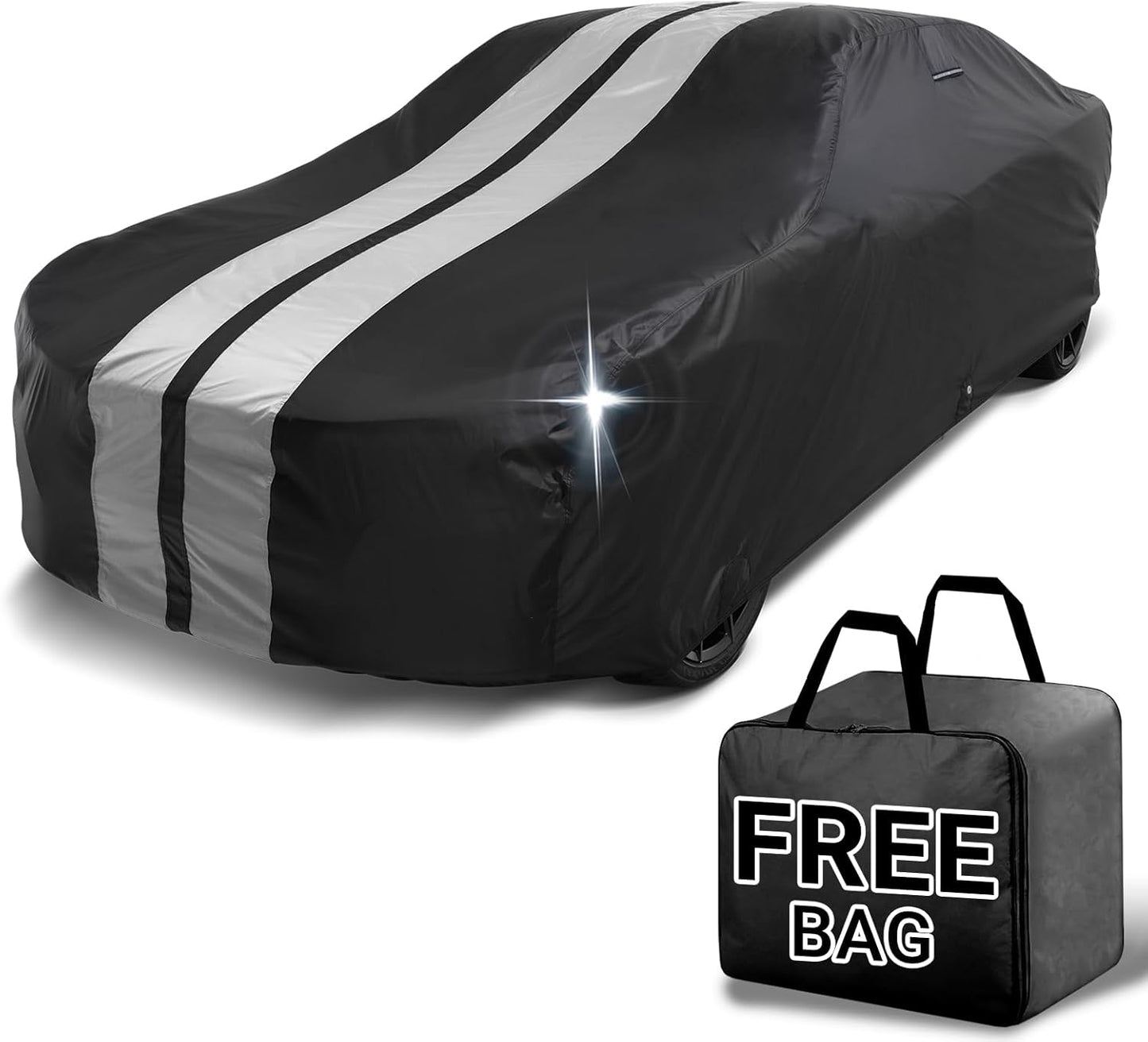 iCarCover Custom Car Cover for Chevy Vega Wagon (1971-1977) Waterproof All Weather Rain Snow UV Sun Protector Full Exterior Indoor Outdoor Car Cover (Stripe - Black/Gray)