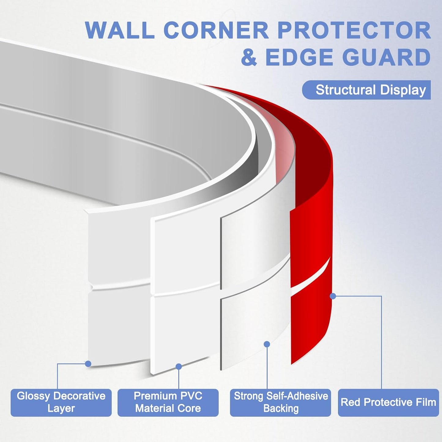 Wall Corner Protector Moulding Trim Peel and Stick Wall Corner Guards Trim Flexible Self Adhesive Edge Protector Moulding, 0.8 in x 40 Ft, Silver