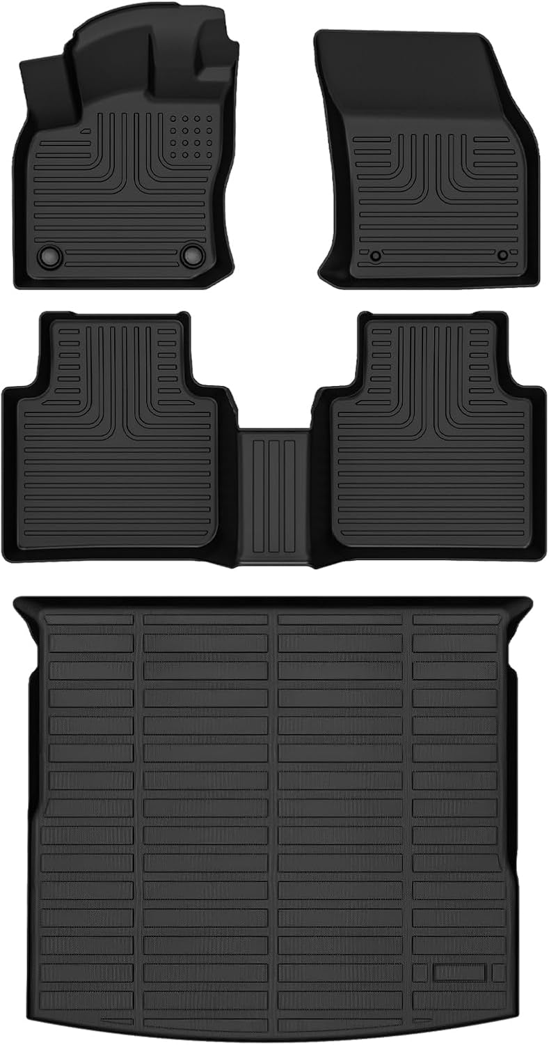 Wayhigh-All Weather Floor Mats Cargo Liner for Volkswagen Tiguan 2018 2019 2020 2021 2022 2023 2024 TPE Car Mats Cargo Mat Waterproof Anti-Slip Floor Liners VW Tiguan Accessories- Black