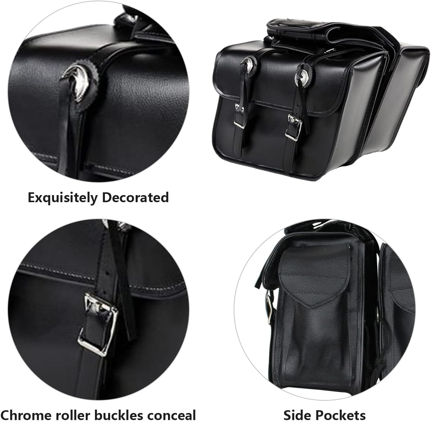 GARGOYLE BELLS Motorcycle Saddle Bags Leather Motorcycle Luggage Bag with Gun Holsters For Softails Sportsters and Choppers Tool Bags For Motorcycle (Black PVC, 14" x 8" x 11")