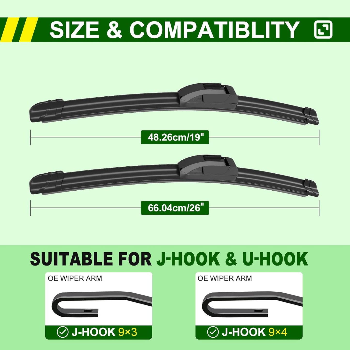 QUALITY 26in + 19in Premium All-Season Windshield Wiper Blades for Original Equipment Replacement(Set of 2)
