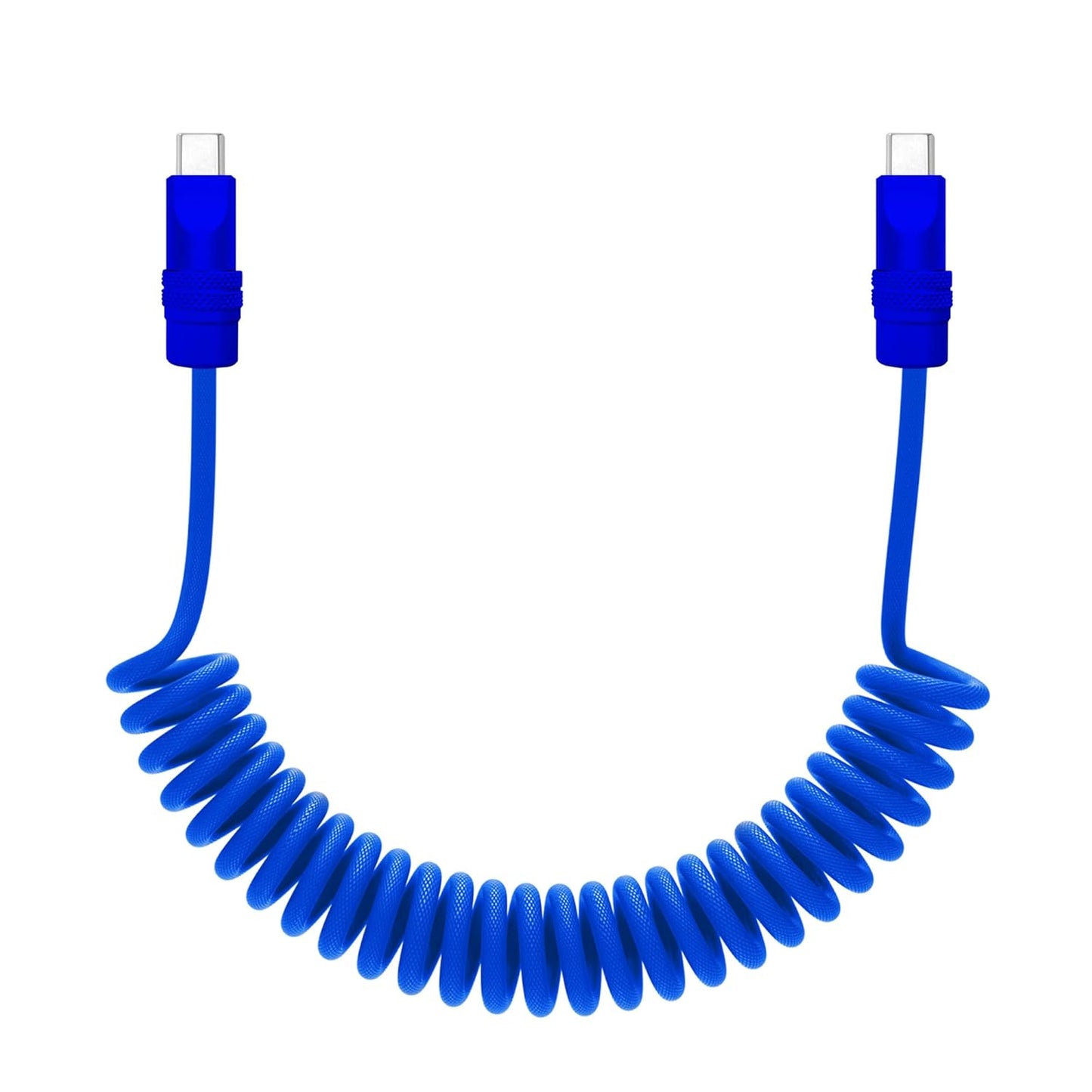 chubbycable Curly Chubby - Retractable Fast Charging Cable 240W Coiled Charger Cord for Car Durable USB-C Cable for Phones, Tablets and More, Dark Blue+Dark Blue, Type-C to Type-C, 1.3FT-2.3FT