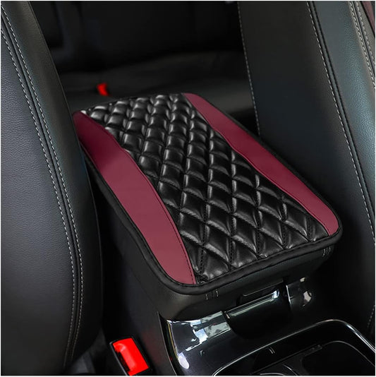 Car Center Console Cushion Pad, Universal Leather Waterproof Armrest Seat Box Cover Protector,Comfortable Car Decor Accessories Fit for Most Cars, Vehicles, SUVs (Wine Red)
