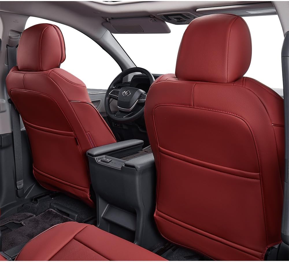 EKR Sienna Seat Covers for 2021 2022 2023 2024 2025 Toyota Sienna LE, XLE,8 Seats,2nd Row 4/2/4 Split,Waterproof Seat Covers Full Set for Trucks,Car Seat Protectors - Three Row,Leather (Burgundy)